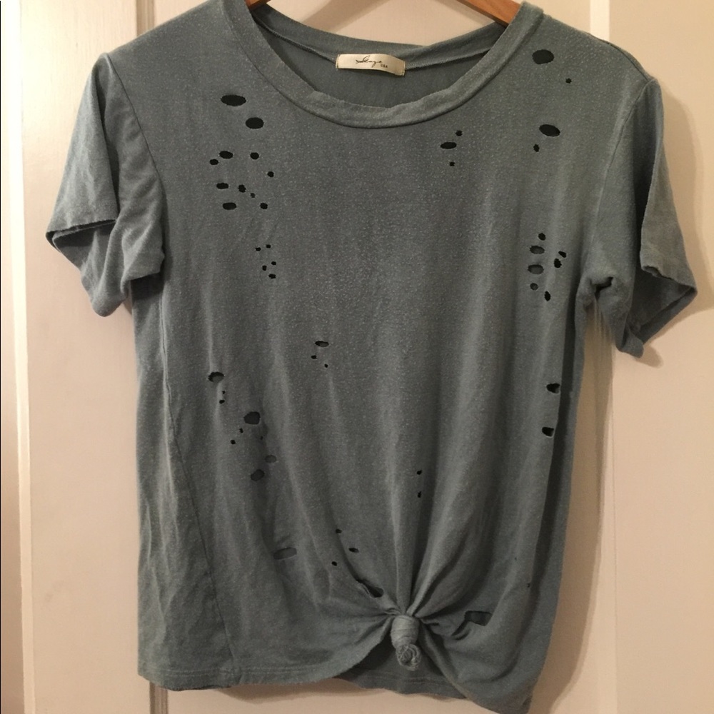 Green distressed tee